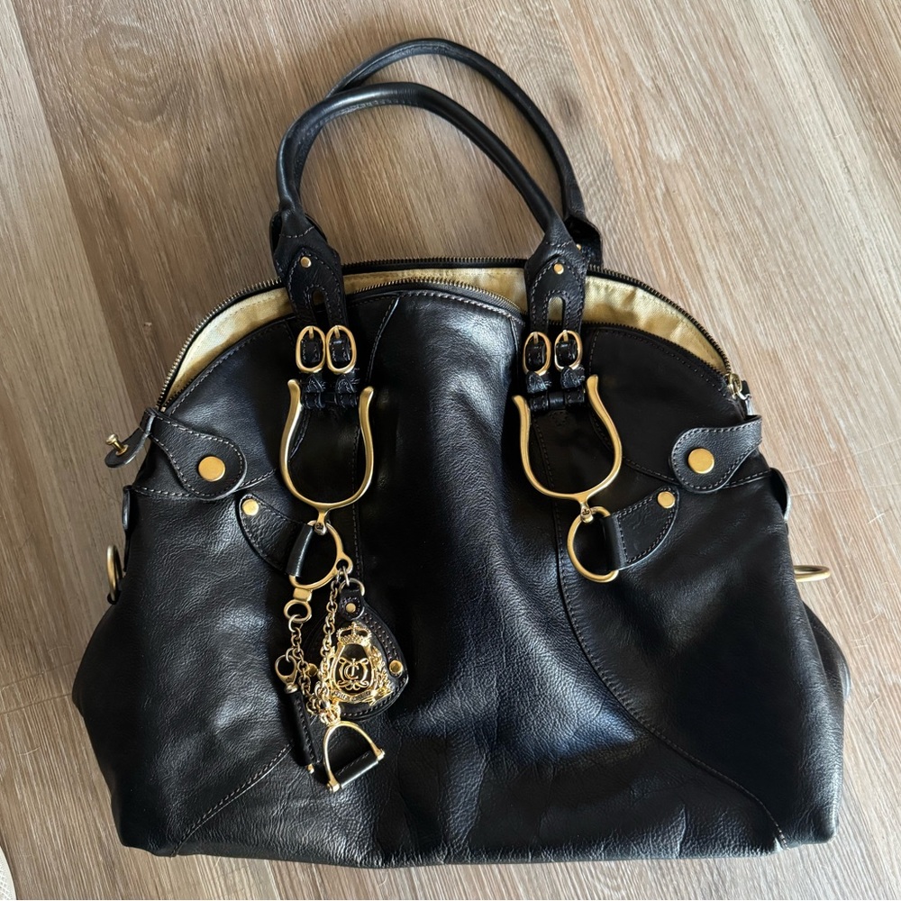 Juicy Couture Black Equestrian Saddle Bag w/ Gold Metal Hardware, 2007-2009 era
